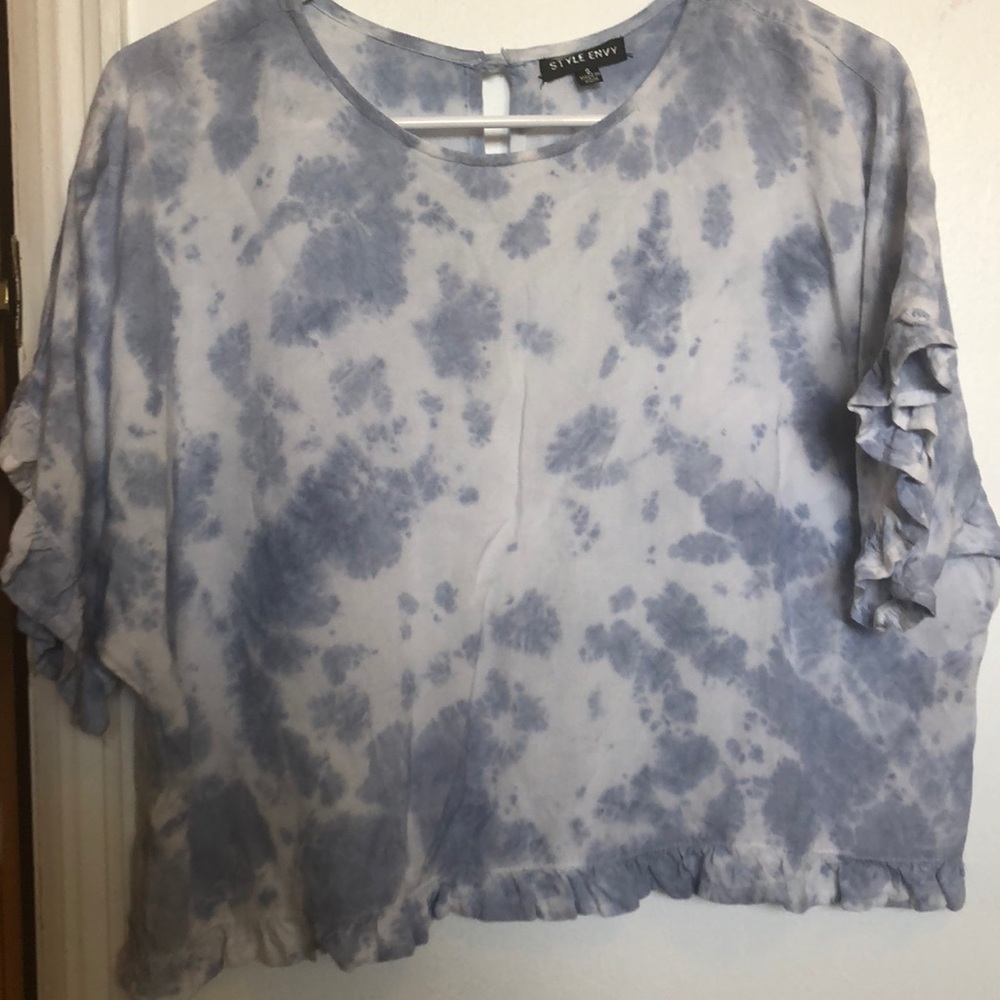 White and blue tie-dyed shirt